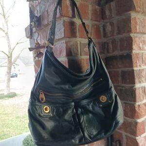 Vintage Marc Jacobs Black Leather Hobo Bag with Gold Details